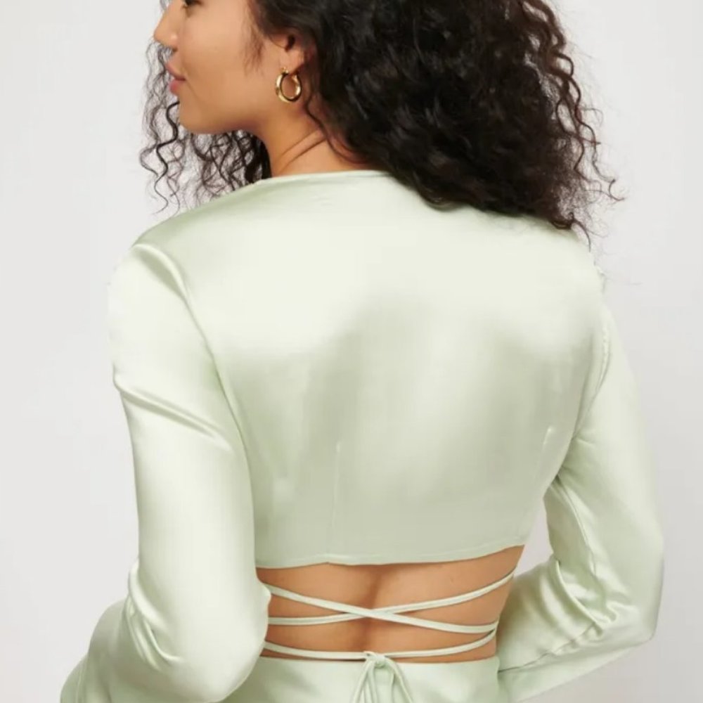 Dynamite Pastel Green Satin Wrap Top - Picture 6 of 12